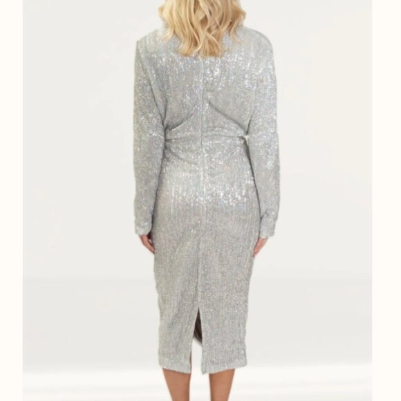Lavish Alice * Signature Silver Iridescent Sequin Midi Dress * Size 10 - Picture 2 of 9